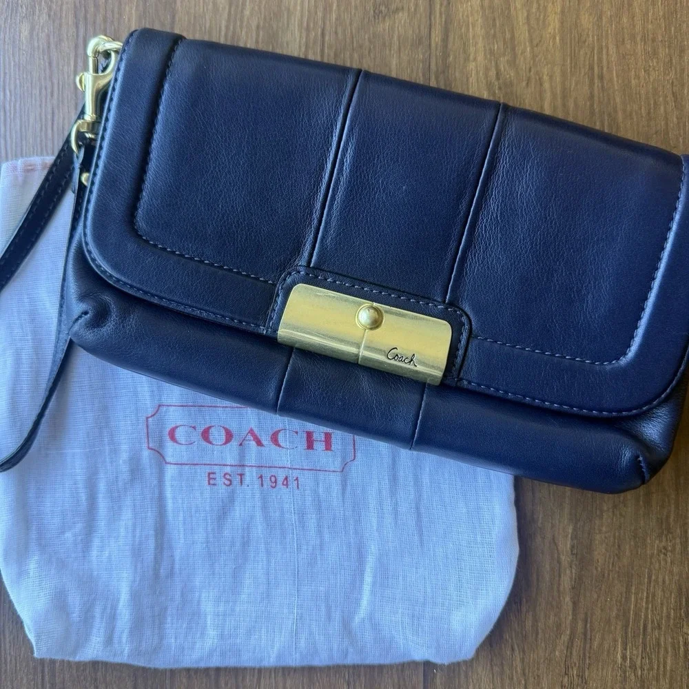 Vtg Coach Kristin Large Wristlet Leather Demi Purse Marine Blue Clutch Bag Y2K